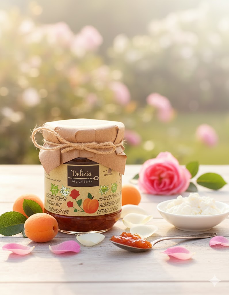 Bio Confettura ALBICOCCA con PETALI di ROSE